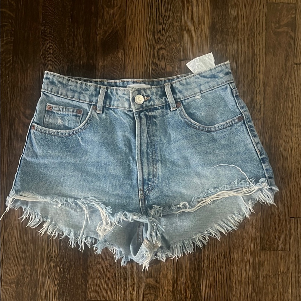 Zara Denim Shorts High-Waisted Distressed